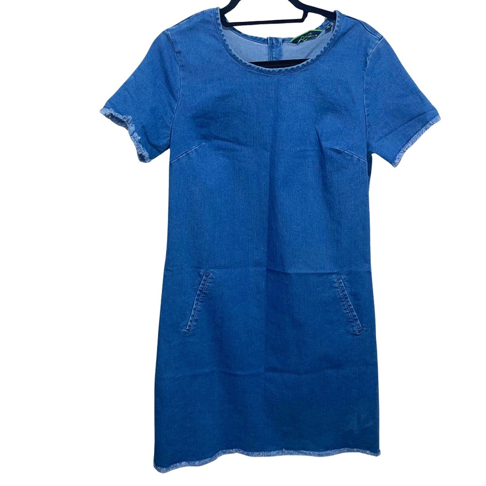 C. Wonder Frayed Hem Short Sleeve Blue Midi Jean Dress Size 10